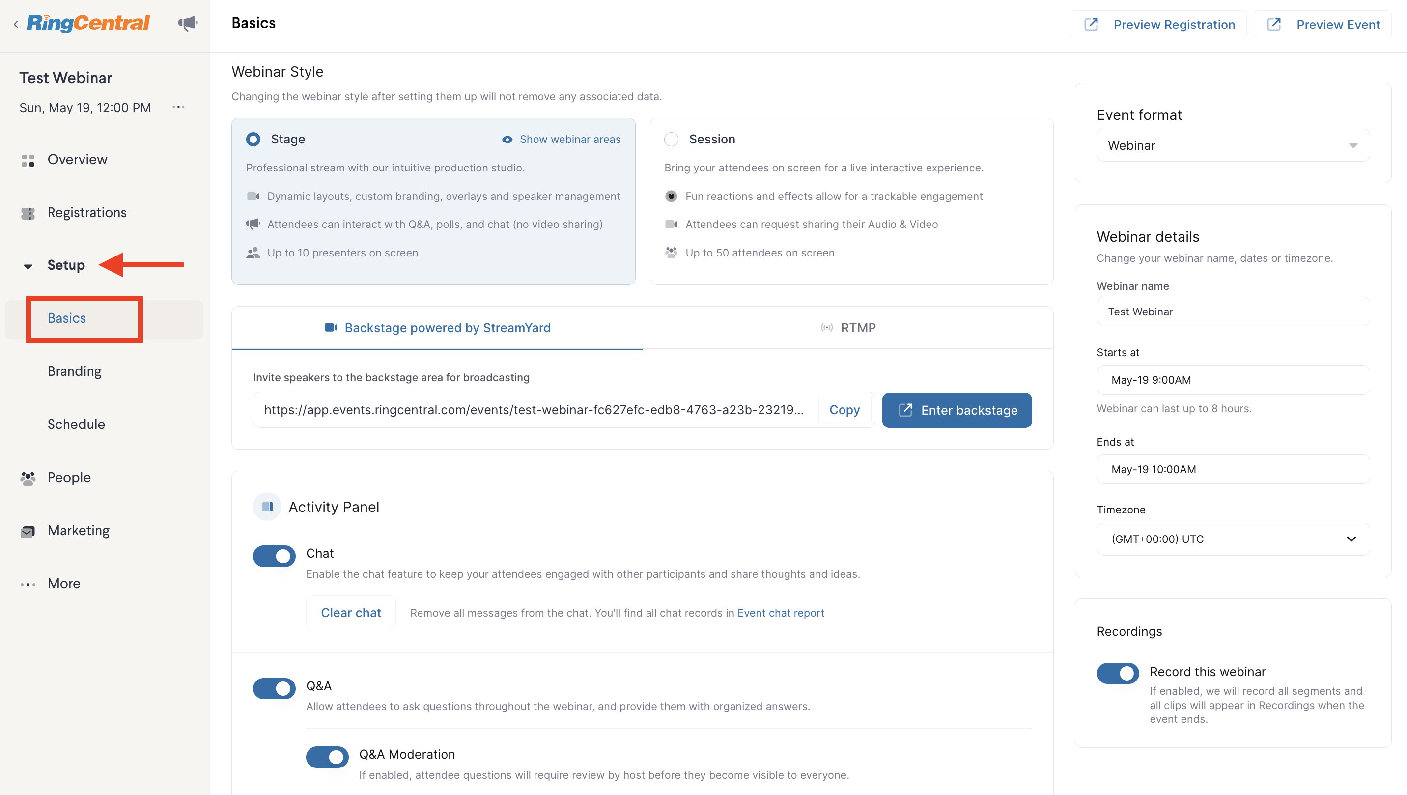 Webinar event: Choosing and setting up webinar style – RingCentral 
